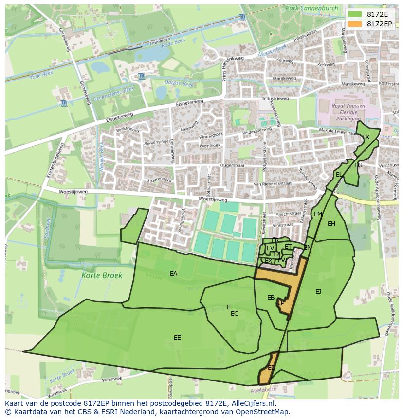 Afbeelding van het postcodegebied 8172 EP op de kaart.