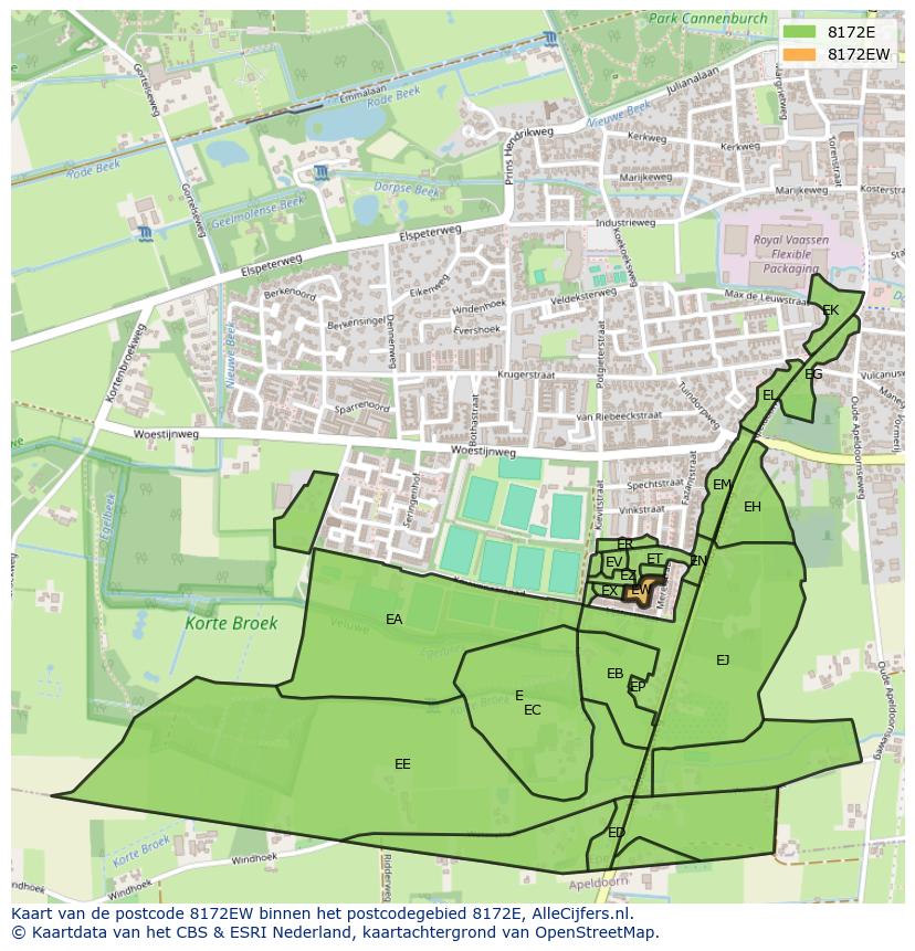 Afbeelding van het postcodegebied 8172 EW op de kaart.