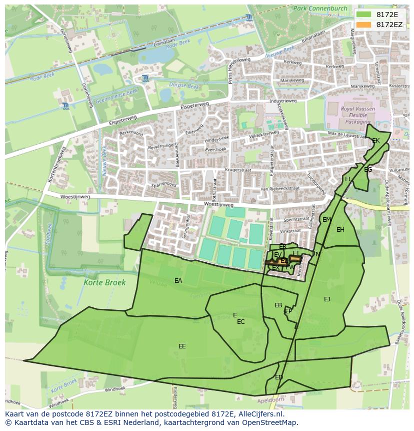 Afbeelding van het postcodegebied 8172 EZ op de kaart.