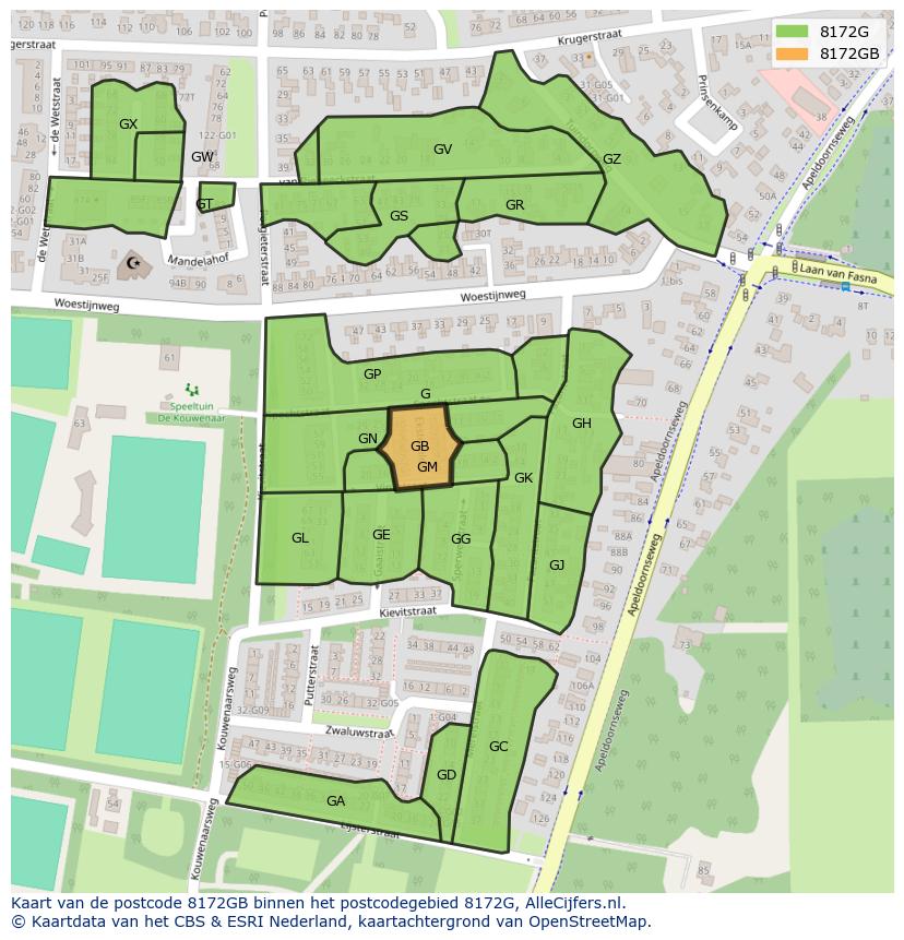 Afbeelding van het postcodegebied 8172 GB op de kaart.