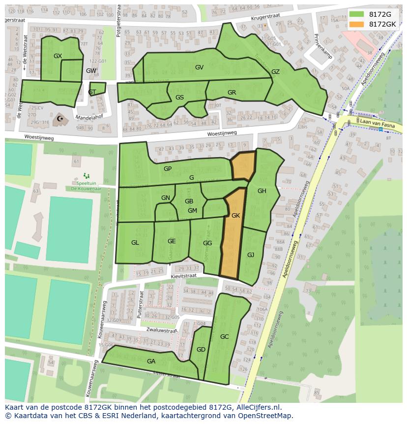 Afbeelding van het postcodegebied 8172 GK op de kaart.