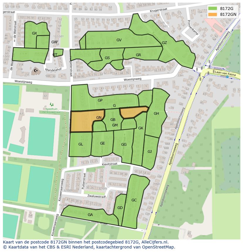 Afbeelding van het postcodegebied 8172 GN op de kaart.