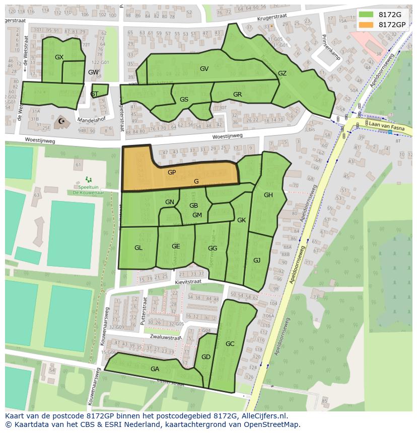 Afbeelding van het postcodegebied 8172 GP op de kaart.