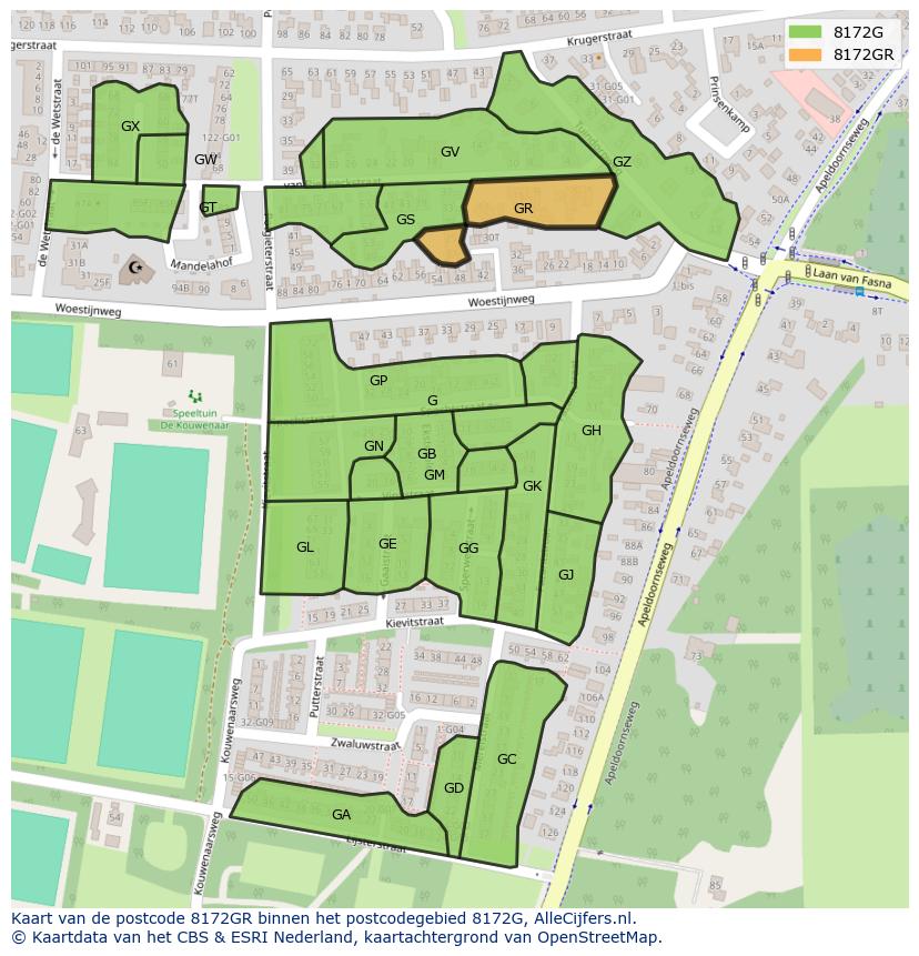 Afbeelding van het postcodegebied 8172 GR op de kaart.