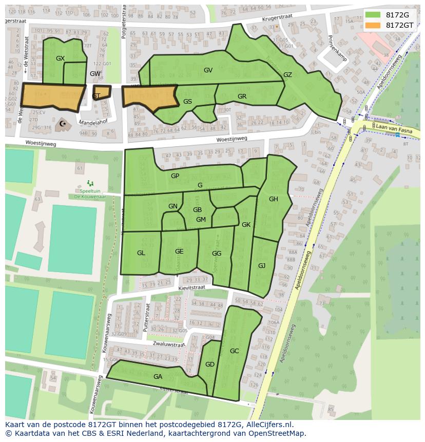 Afbeelding van het postcodegebied 8172 GT op de kaart.