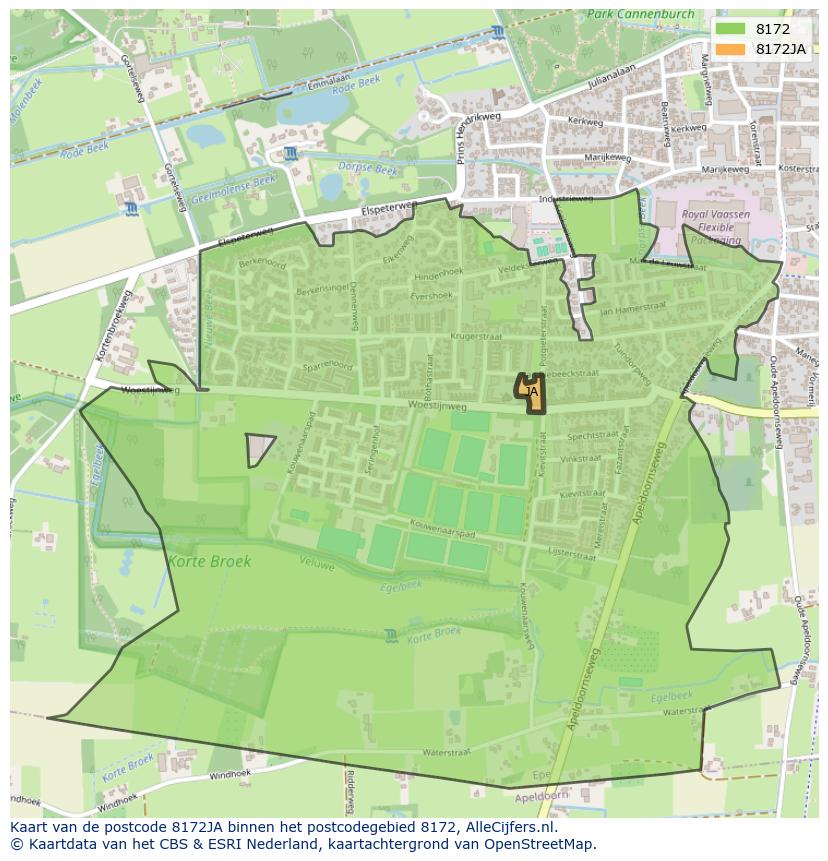 Afbeelding van het postcodegebied 8172 JA op de kaart.