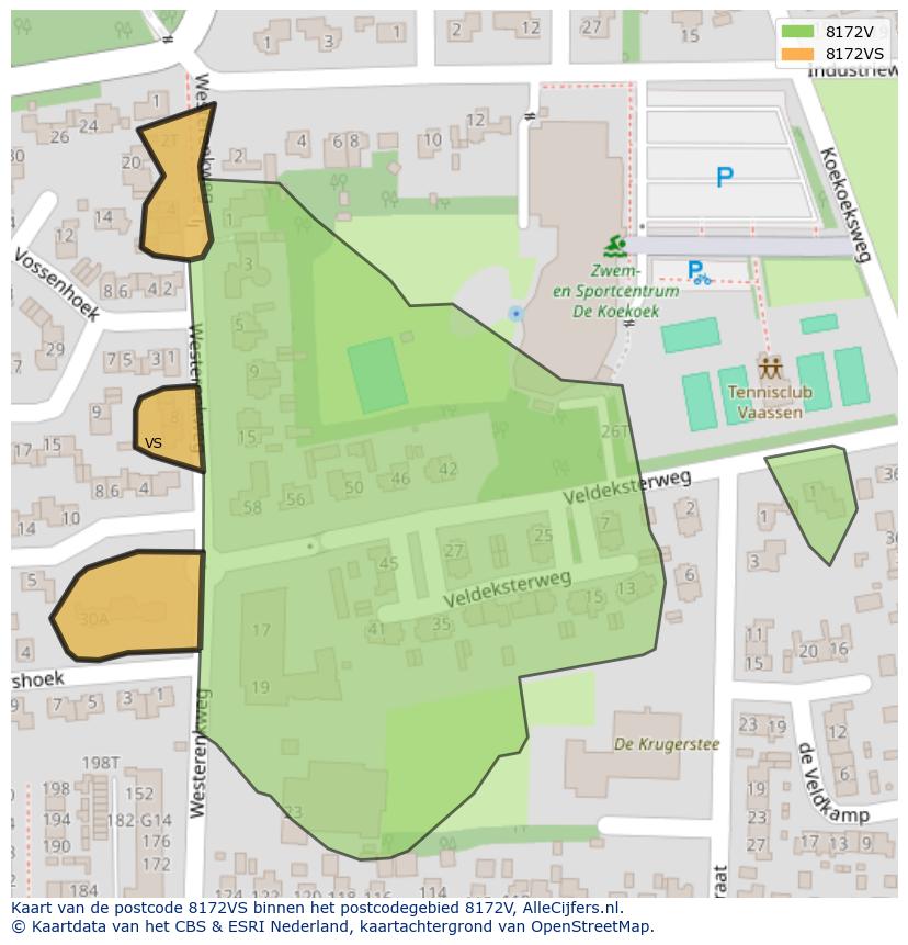 Afbeelding van het postcodegebied 8172 VS op de kaart.