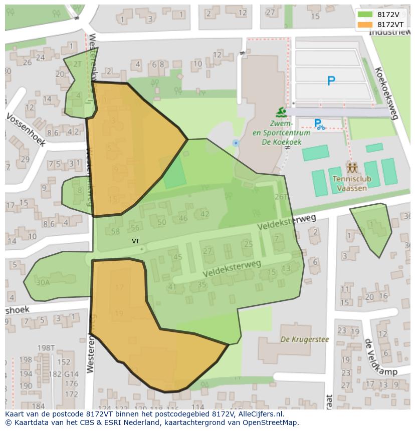 Afbeelding van het postcodegebied 8172 VT op de kaart.