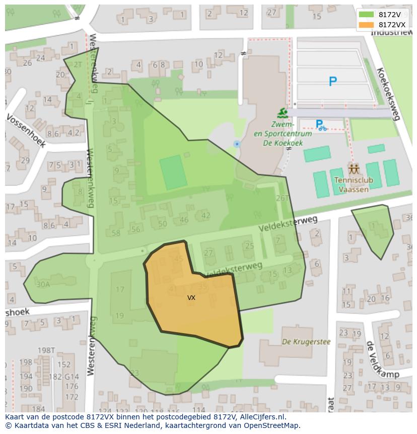 Afbeelding van het postcodegebied 8172 VX op de kaart.