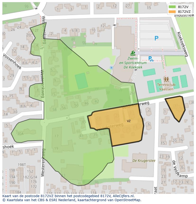Afbeelding van het postcodegebied 8172 VZ op de kaart.