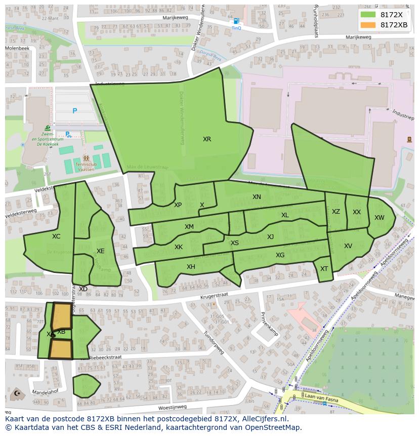Afbeelding van het postcodegebied 8172 XB op de kaart.