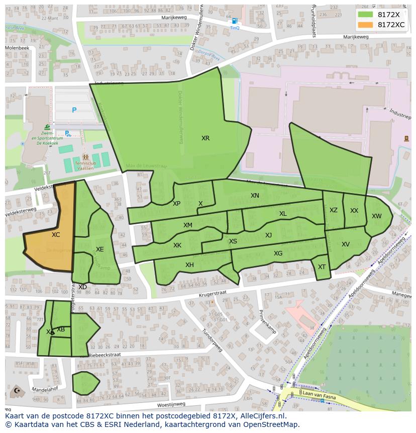 Afbeelding van het postcodegebied 8172 XC op de kaart.