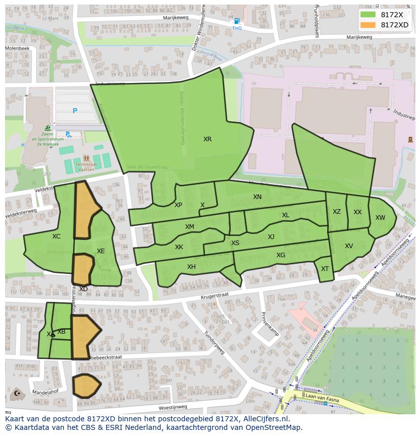 Afbeelding van het postcodegebied 8172 XD op de kaart.