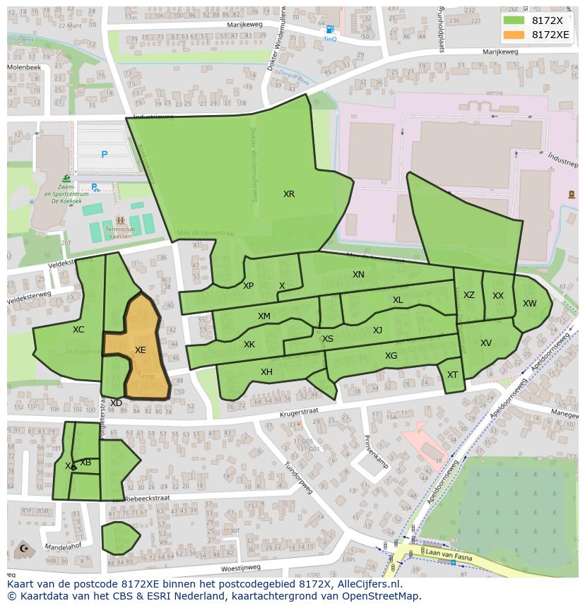 Afbeelding van het postcodegebied 8172 XE op de kaart.