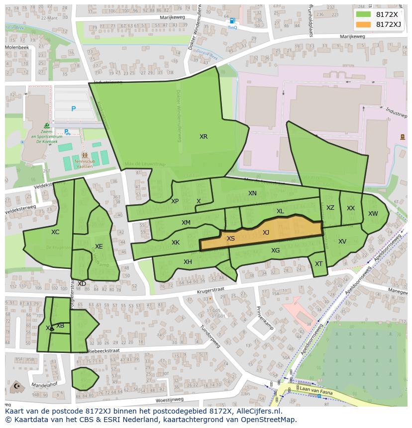 Afbeelding van het postcodegebied 8172 XJ op de kaart.
