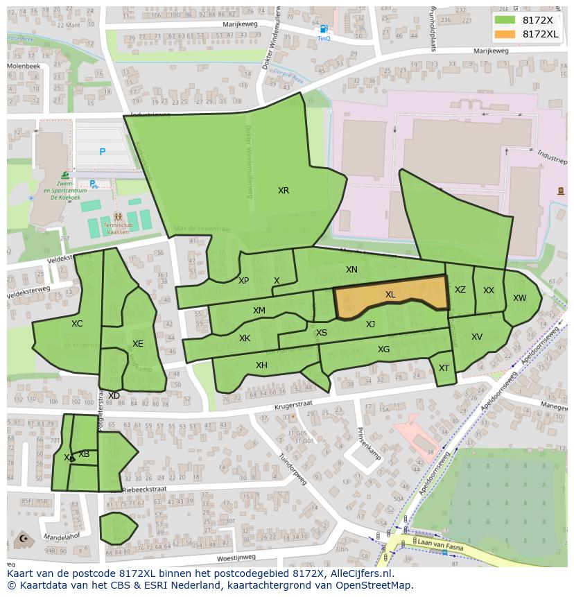 Afbeelding van het postcodegebied 8172 XL op de kaart.