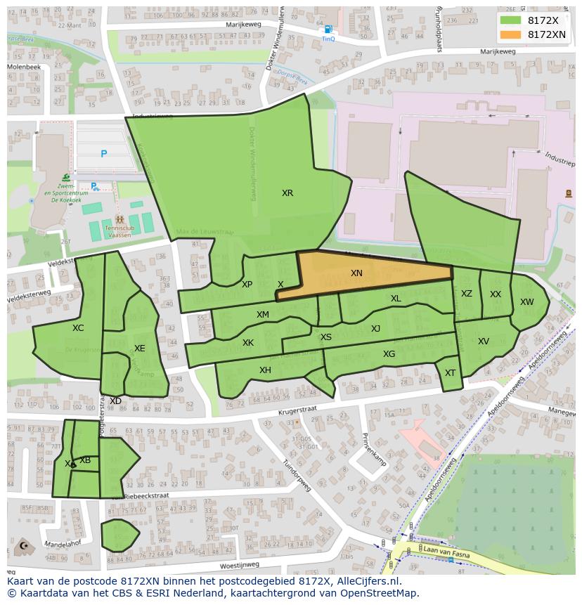 Afbeelding van het postcodegebied 8172 XN op de kaart.