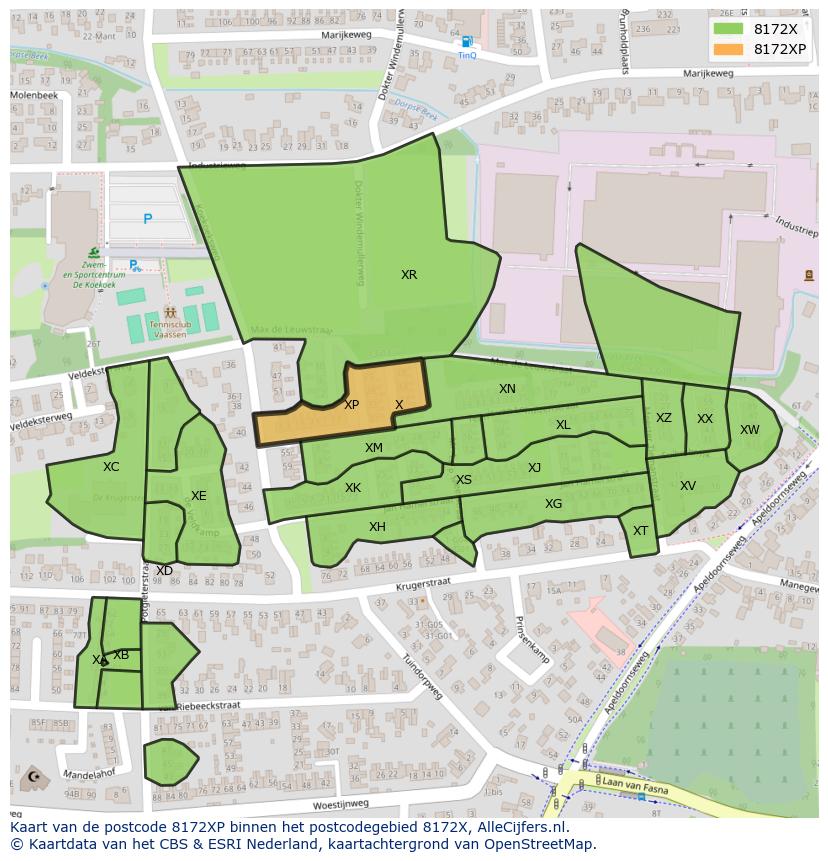 Afbeelding van het postcodegebied 8172 XP op de kaart.