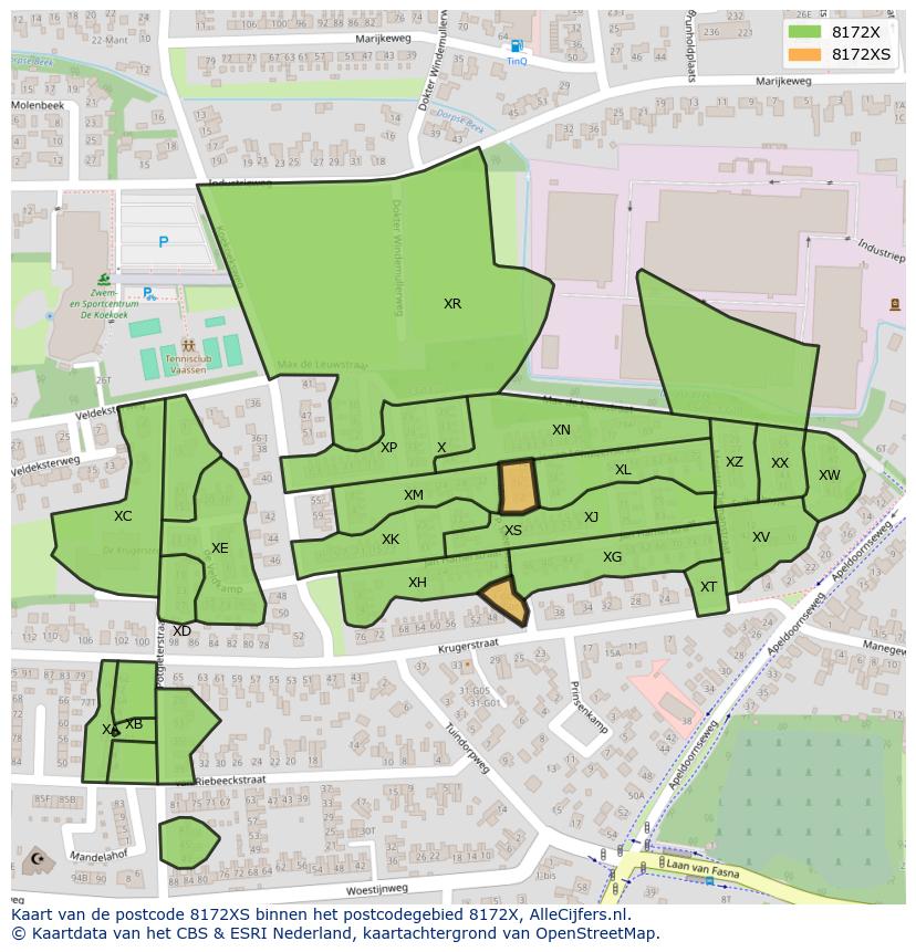 Afbeelding van het postcodegebied 8172 XS op de kaart.