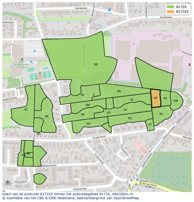Afbeelding van het postcodegebied 8172 XZ op de kaart.