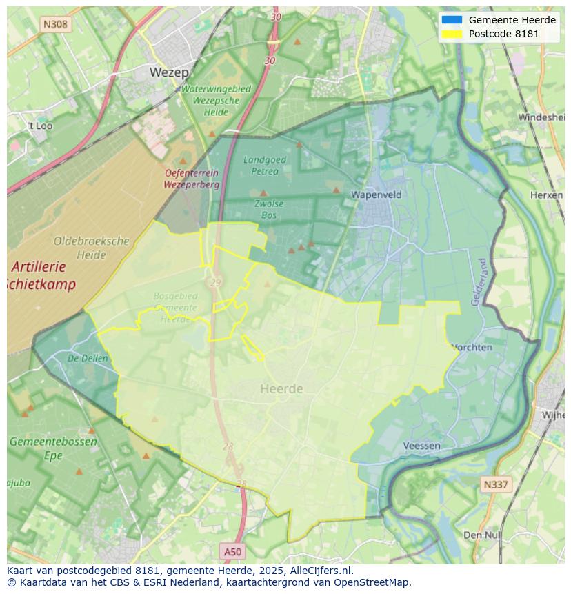 Afbeelding van het postcodegebied 8181 op de kaart.