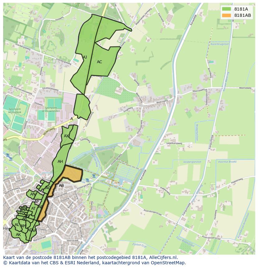Afbeelding van het postcodegebied 8181 AB op de kaart.