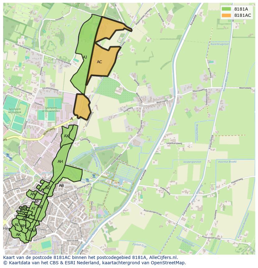 Afbeelding van het postcodegebied 8181 AC op de kaart.