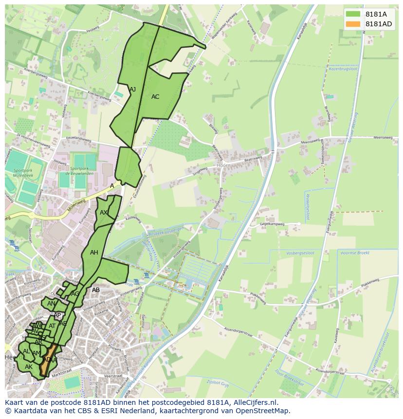 Afbeelding van het postcodegebied 8181 AD op de kaart.