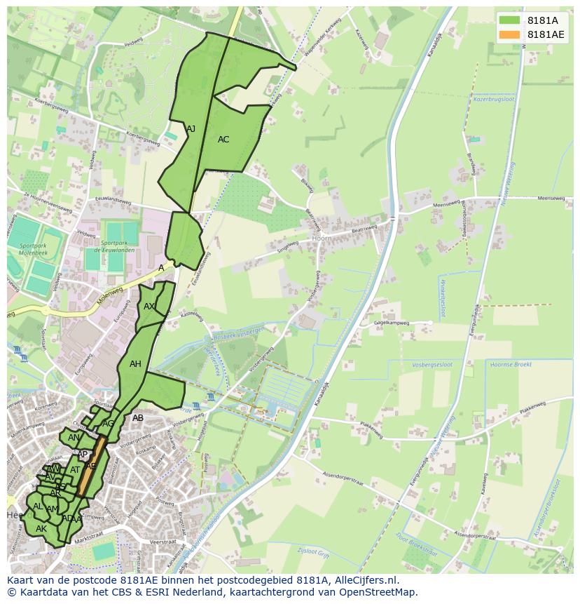 Afbeelding van het postcodegebied 8181 AE op de kaart.