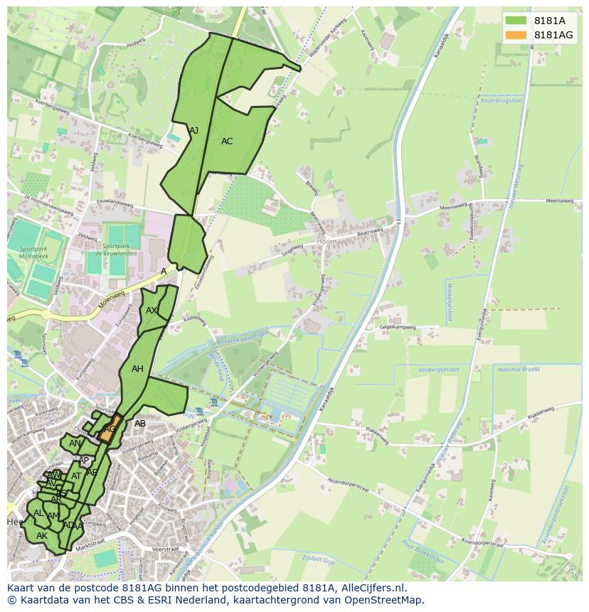 Afbeelding van het postcodegebied 8181 AG op de kaart.