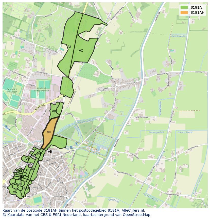 Afbeelding van het postcodegebied 8181 AH op de kaart.