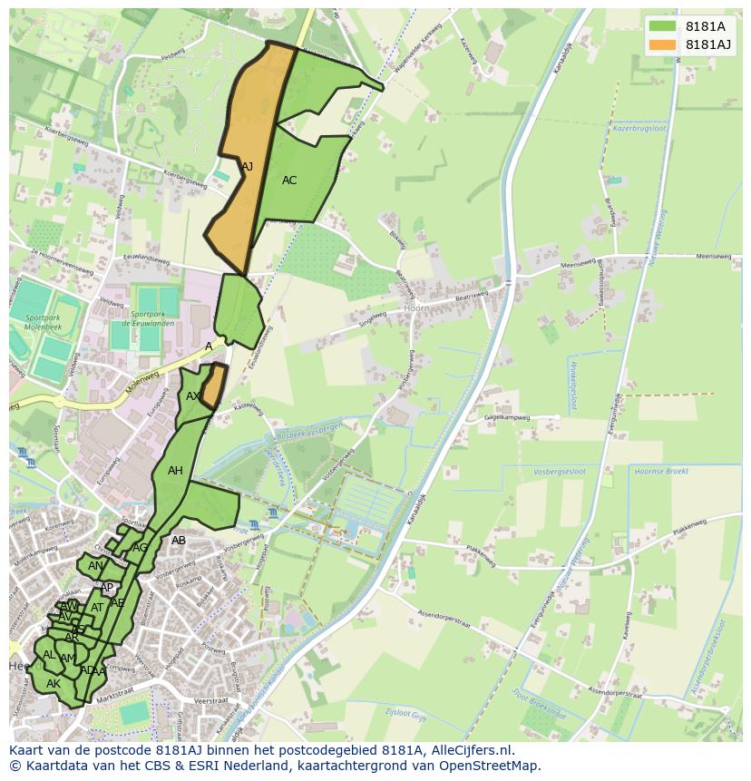 Afbeelding van het postcodegebied 8181 AJ op de kaart.