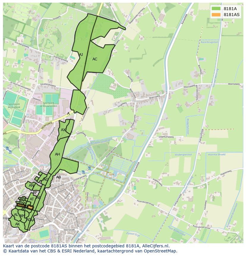 Afbeelding van het postcodegebied 8181 AS op de kaart.