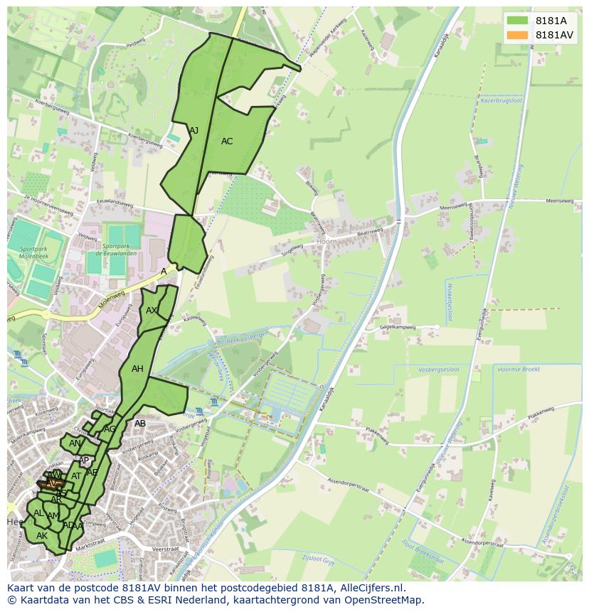 Afbeelding van het postcodegebied 8181 AV op de kaart.