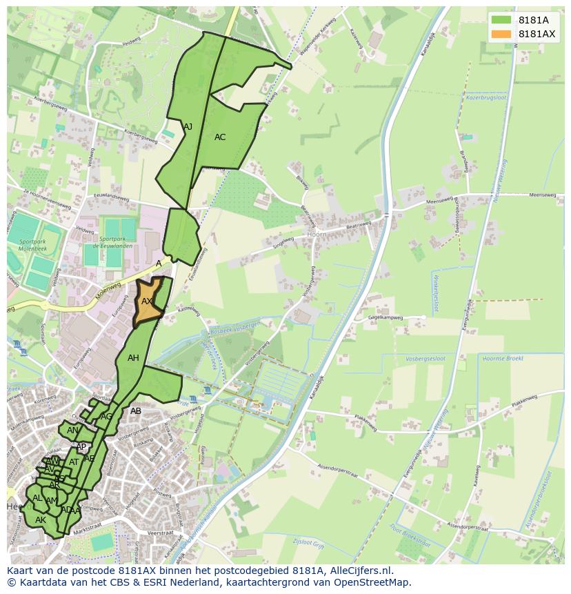 Afbeelding van het postcodegebied 8181 AX op de kaart.