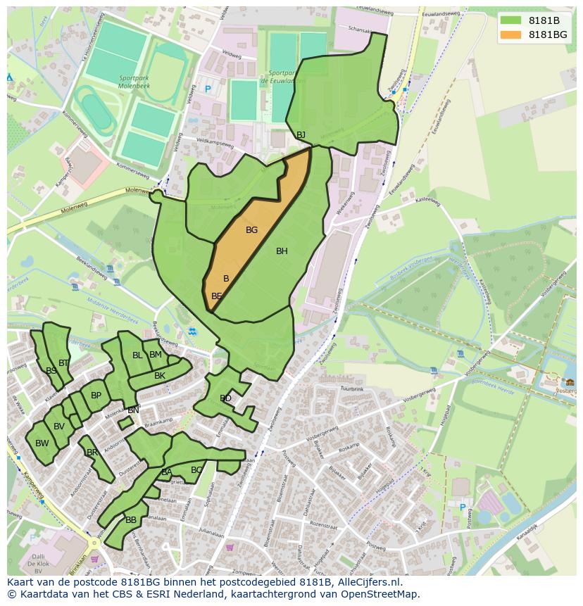 Afbeelding van het postcodegebied 8181 BG op de kaart.