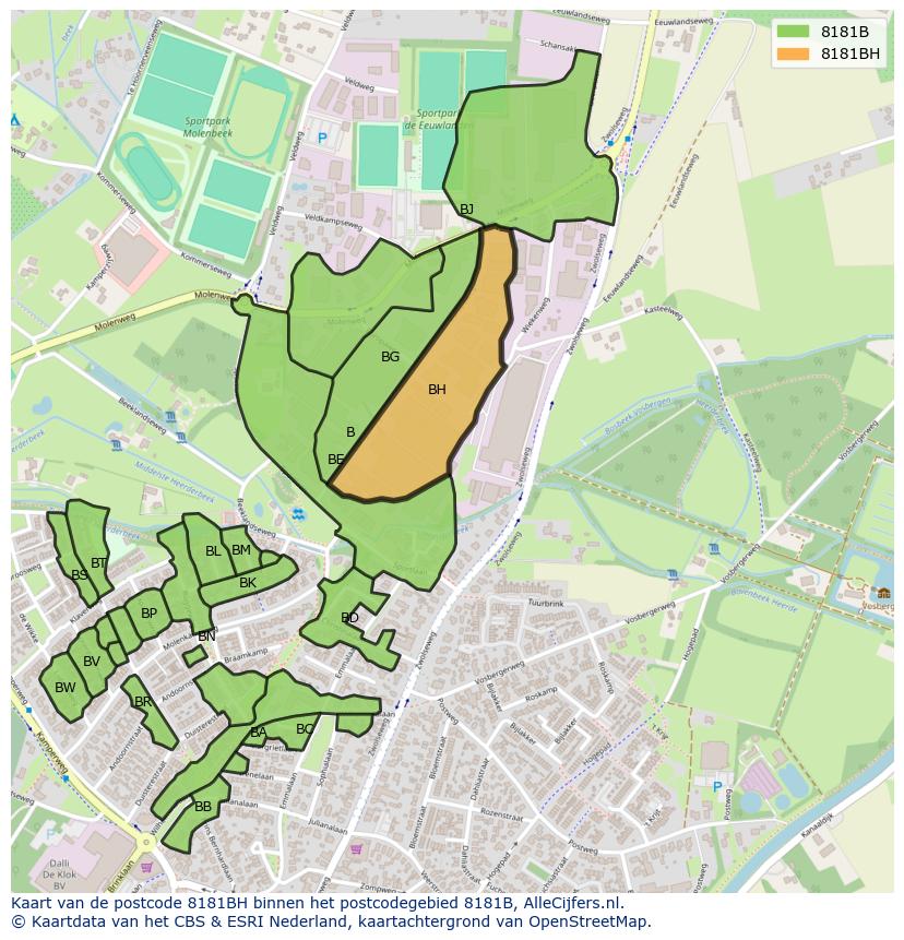 Afbeelding van het postcodegebied 8181 BH op de kaart.