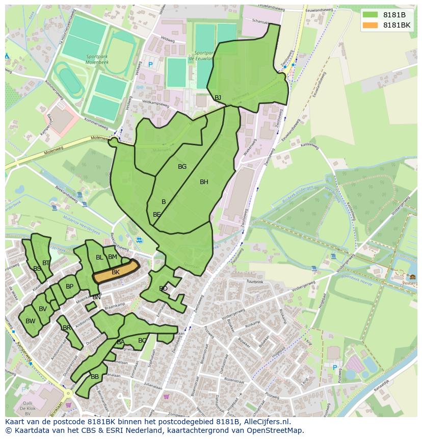 Afbeelding van het postcodegebied 8181 BK op de kaart.