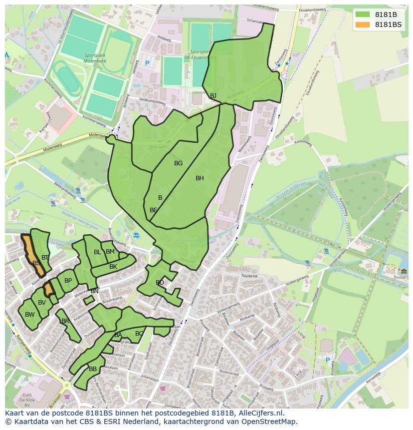 Afbeelding van het postcodegebied 8181 BS op de kaart.