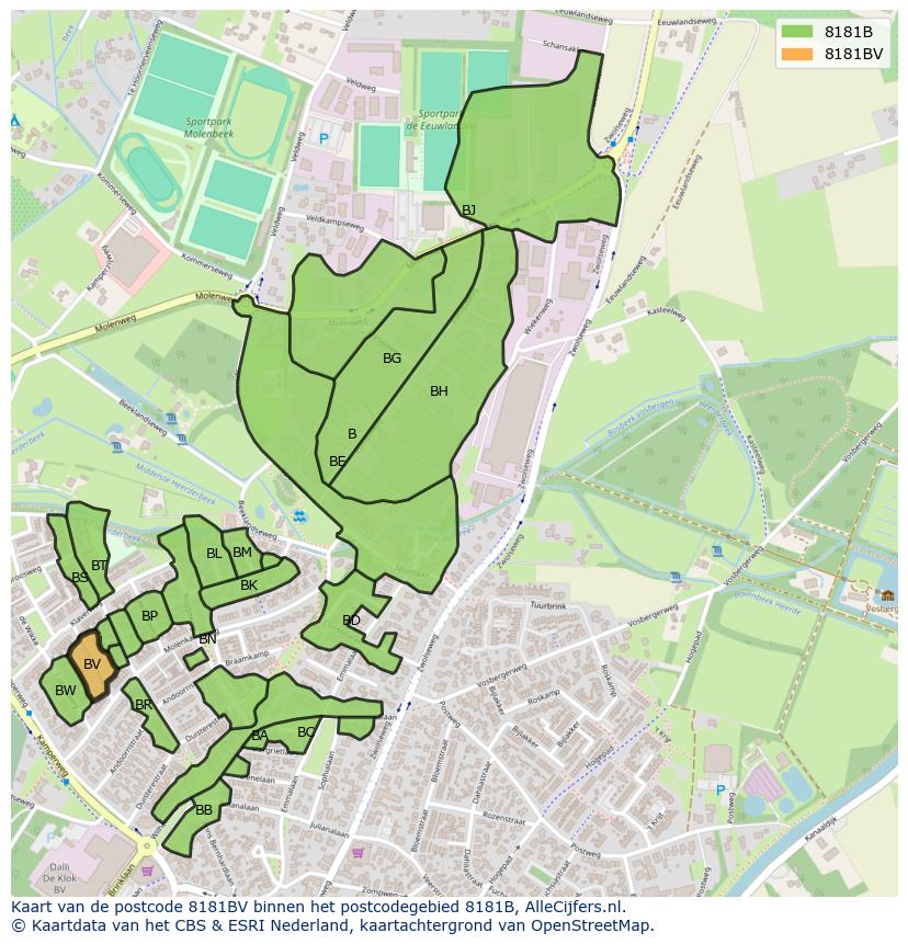 Afbeelding van het postcodegebied 8181 BV op de kaart.