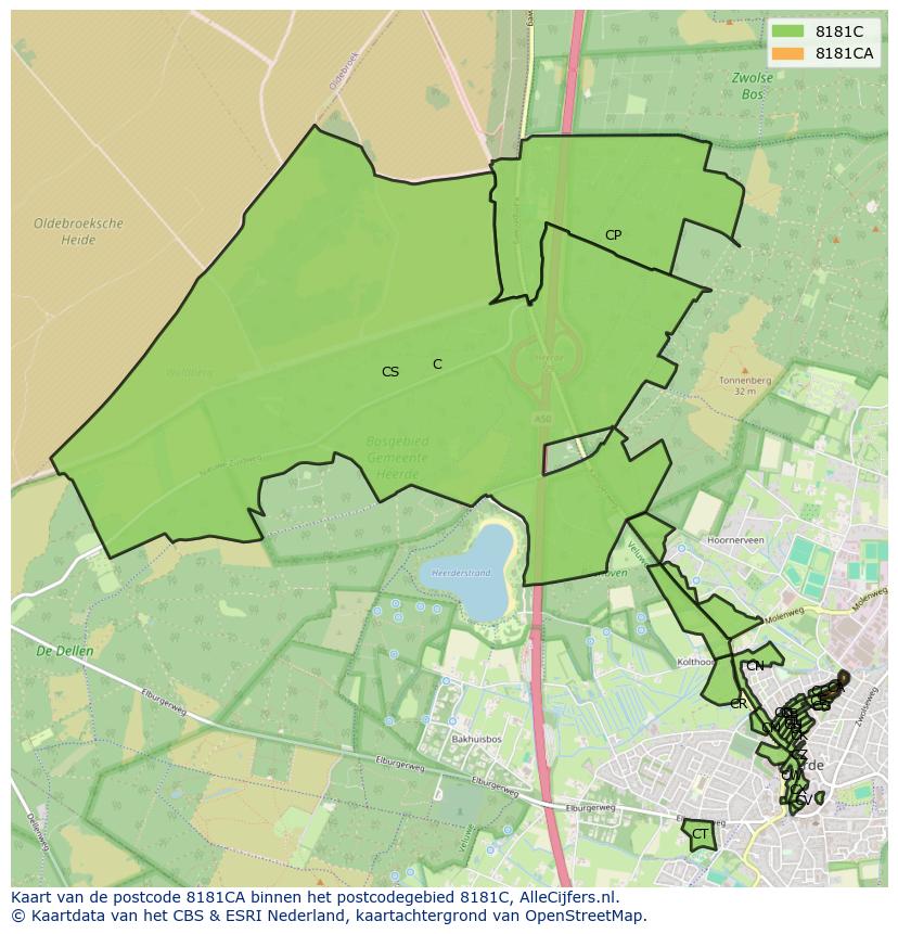 Afbeelding van het postcodegebied 8181 CA op de kaart.