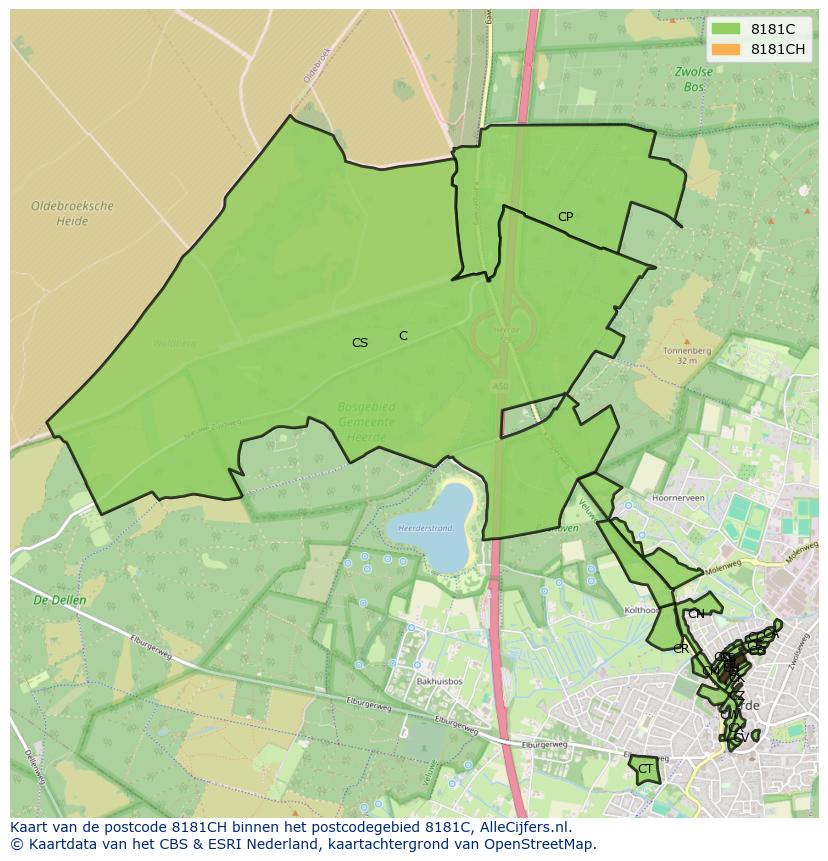 Afbeelding van het postcodegebied 8181 CH op de kaart.
