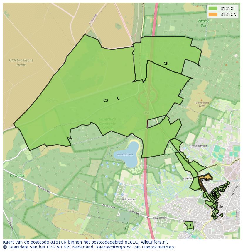 Afbeelding van het postcodegebied 8181 CN op de kaart.