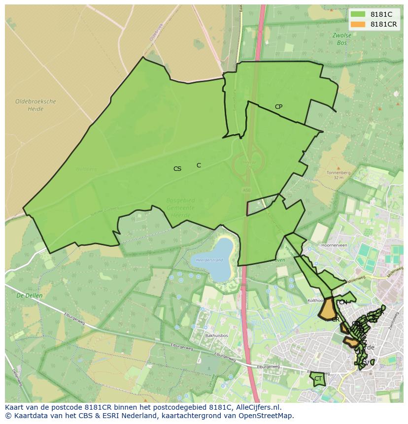 Afbeelding van het postcodegebied 8181 CR op de kaart.