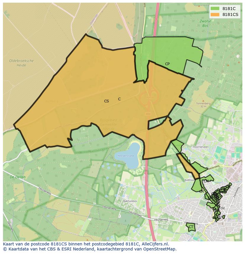 Afbeelding van het postcodegebied 8181 CS op de kaart.