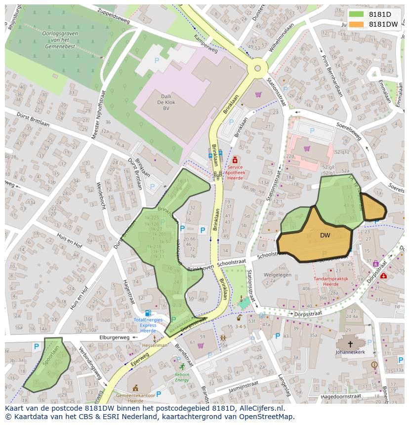 Afbeelding van het postcodegebied 8181 DW op de kaart.