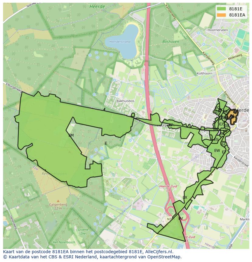 Afbeelding van het postcodegebied 8181 EA op de kaart.