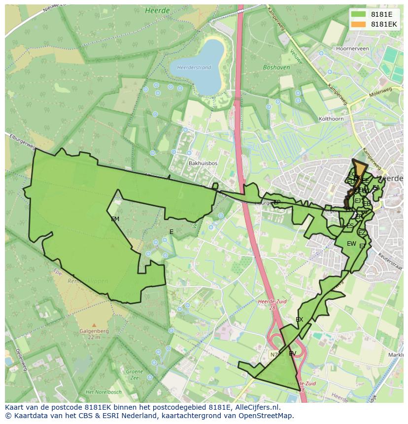 Afbeelding van het postcodegebied 8181 EK op de kaart.