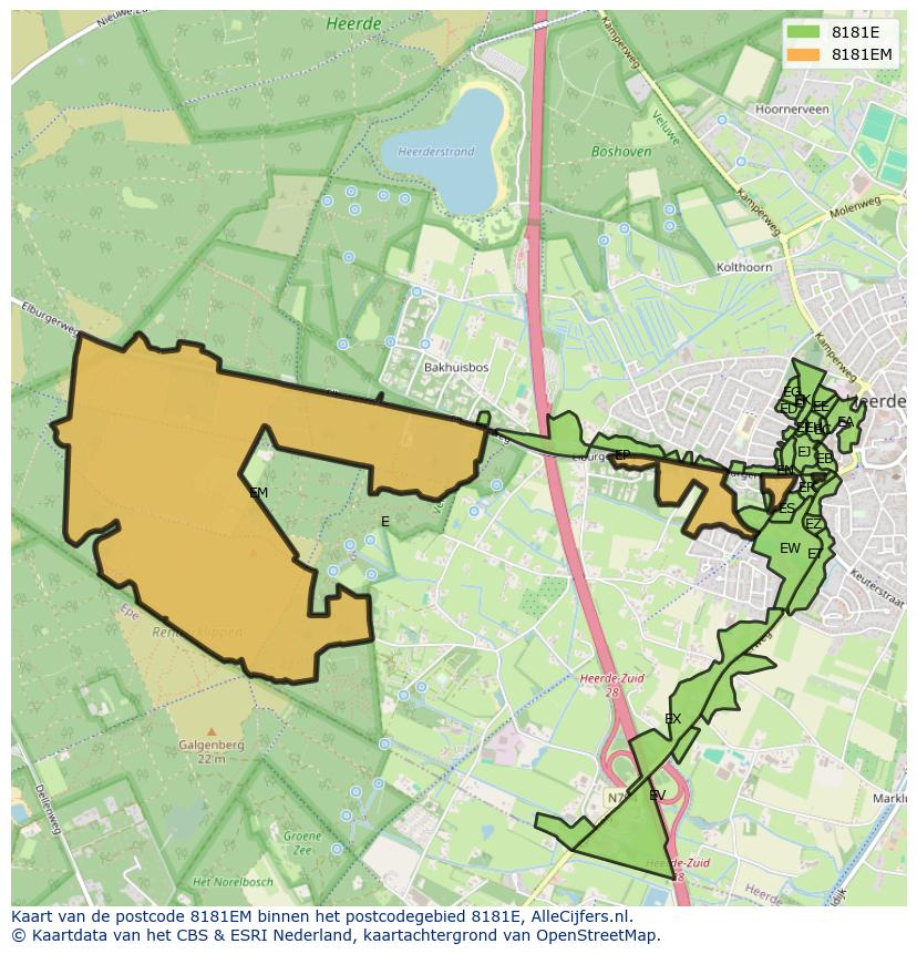 Afbeelding van het postcodegebied 8181 EM op de kaart.