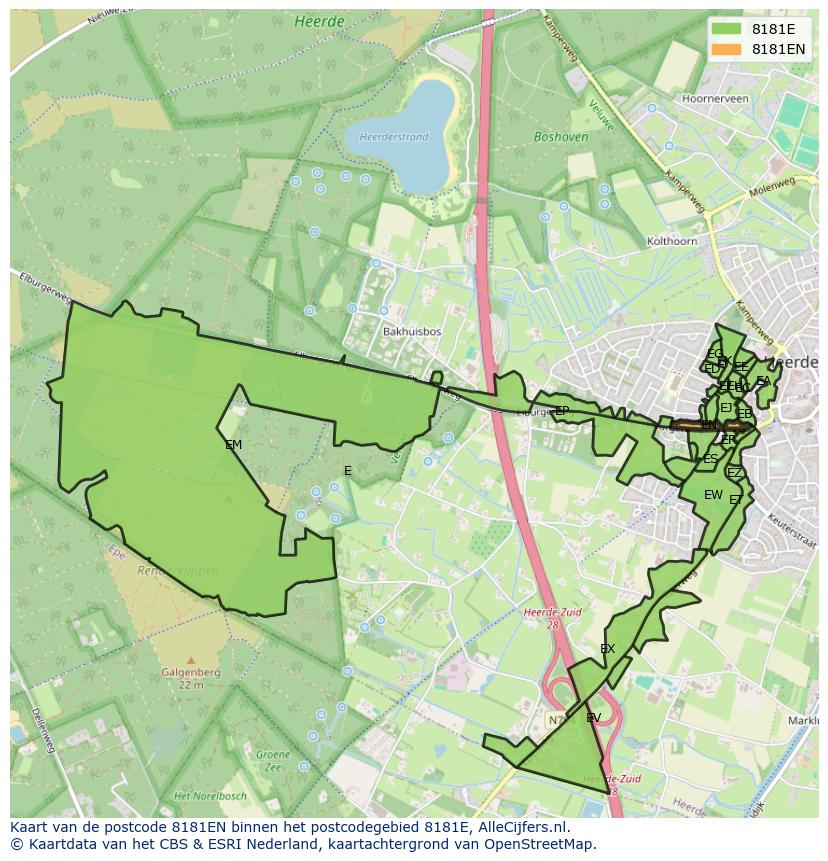 Afbeelding van het postcodegebied 8181 EN op de kaart.